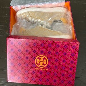 Tory Burch Gold and White Sneakers